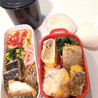 焼鯖＋残り物詰め込んだ息子と私弁当|チョコさん