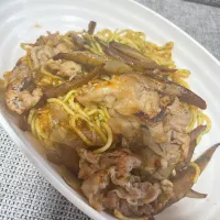 豚こまごぼうのあんかけ焼きそば|にゃふてんさん