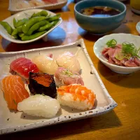 握り寿司🍣と、タン塩と、枝豆と、赤だし|もえさん