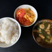 ふんわりたまトマ、ご飯、お味噌汁|そらまめさん
