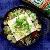 豆腐と新牛蒡と長ネギとちりめんのアヒージョ