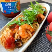 水菜とエビの冷製カッペリーニ