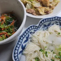 ☆夕飯☆素麺、回鍋肉、小松菜ナムル|ｼｮｺﾗさん