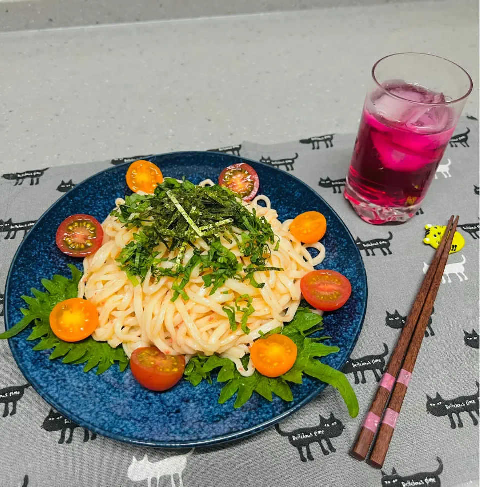 「明太子うどん＆紫蘇ジュース」|バシュランさん