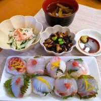 ☆手毬寿司　☆ひじき煮　☆マヨ醤油和え　☆すまし汁|chikakoさん