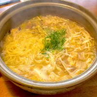 昨日の水炊きの残りで朝ちゃんぽん🍲