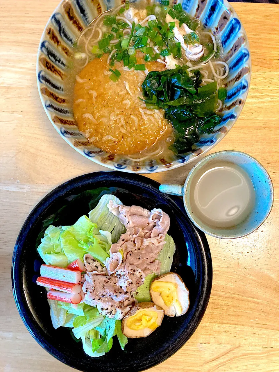 小エビの丸天十割そば♡冷しゃぶサラダ🥗|さくたえさん
