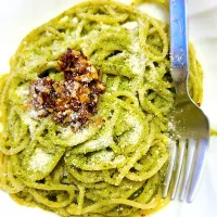 ”ジェノベーゼパスタ”+”発酵のちからサクサクしょうゆアーモンド”@ 自宅飯|平大さん