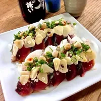 「カツオの炙り刺しde晩酌」
食感を楽しくするために
薬味にヘーゼルナッツを加えた(^^)|ばくあんしゃさん