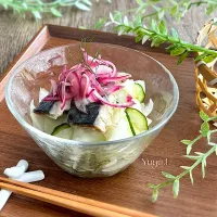 焼き鯖ときゅうりとコールラビの甘酢和え|ゆーこどんさん
