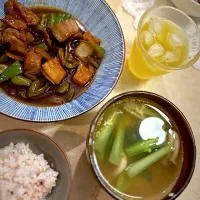 黒酢豚定食、青梗菜のたまごスープ|MIEKO 沼澤三永子さん