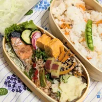 本日のお弁当〜鮭のバター焼きとちらし寿司弁当