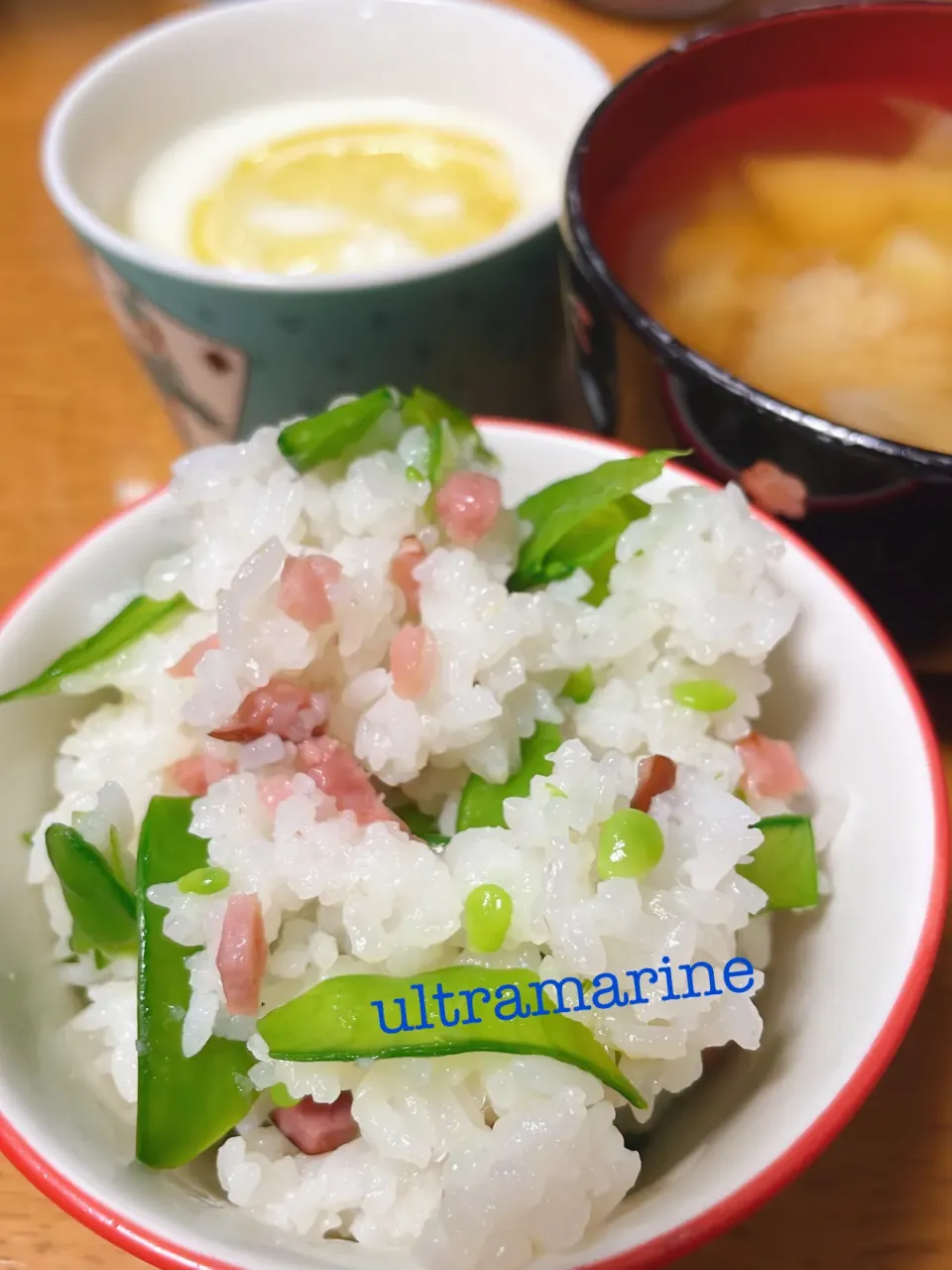 ＊我が家育ちの絹さやでごはん♪♪＊|ultramarineさん