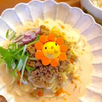 煮卵のポンデライオン乗せ冷やし担々麺