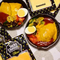 チーズ入りハンバーグのチーズのせ😋|うにんぱすさん