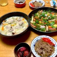 昨日の残り物にアヒージョの晩酌＆晩御飯|🐈⸒⸒⸒⸒つるのダンス🐈🐾さん
