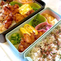 おっさん弁当　マーボ豆腐風　オクラ　ピーマン　卵焼き　唐揚げ　こんにゃく