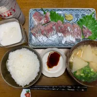 夕食　ヒラアジの刺身| ATさん