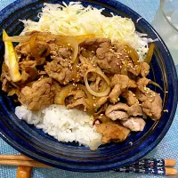 キャベツたっぷり夏の豚丼|単身赴任のっちさん