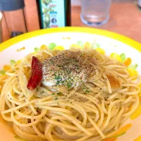 ペペロンチーノ半熟卵　350円‼️サイゼリヤ|あべたかひろさん