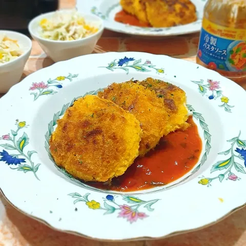 「アンナマンマ 冷製パスタソース」を使ってみたSnapdishの料理・レシピ写真:アンナマンナソースで蟹クリームコロッケ