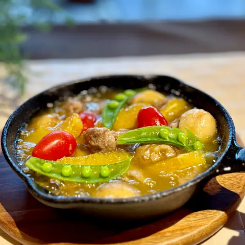 「日清やさし～く香るエキストラバージンオリーブオイル」を使ってみたSnapdishの料理・レシピ写真:鴨とオレンジのアヒージョ