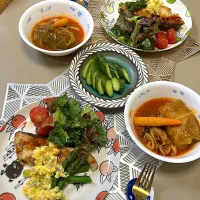 鱈のムニエル&アスパラソテー卵ソース、　　　ロールキャベツ、糠漬けきゅうり|kekekeさん