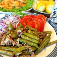 イカゲソとインゲン豆の鎮江香酢炒め|じゅんさんさん