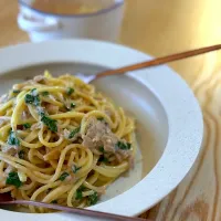 ツナバターしょうゆパスタ|もぬっ！さん