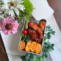 6/19❤︎主人の甘辛ささみカツのっけ丼弁当🌱

＊甘辛ささみカツ
＊桜海老入りたまご焼き
＊のっけ丼
＊ちくわの磯辺揚げ
＊辛子明太子
＊ほうれん草の胡麻和え|Makinsさん