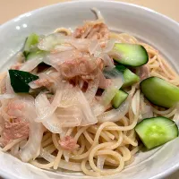 ツナと玉ねぎの冷製パスタ|たけさん