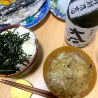 #飲酒記録　沖縄焼酎大石さんぴん茶割り　　　　いか刺し　あじの塩焼き　花味噌汁　麦とろ| KimaLABOさん
