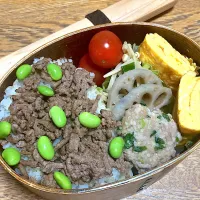 そぼろ丼と常備菜で整え弁当|リラさん