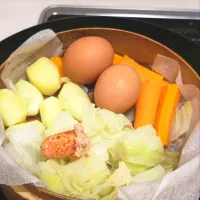 せいろで、蒸し野菜とゆで卵|kodomoのおやつさん