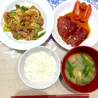 回鍋肉とカツオの刺身|おしゃべり献立さん
