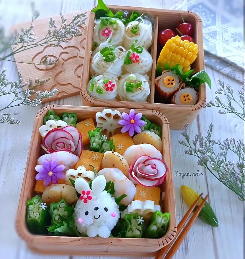 🌿🐰🌼🐰🌼🌿
アルモンちらし寿司と素麺弁当|ayano.adshさん