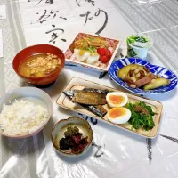 grandmaの晩ごはん☆ 今夜は玉ねぎと厚揚げの田楽、サツマイモと豆の甘煮、ニシン、ほうれん草、煮卵で一皿…頂きます|kaoriさん