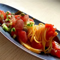 マグロと夏野菜のアンチョビタルタル添え冷製パスタ|shikaさん