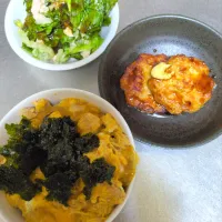 親子丼&さつま揚げ　鶏ハムサラダ|Riapple🍎さん