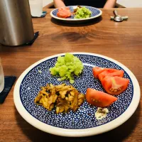 ピーじゃが、舞茸のマリネ、冷やしトマト|タロッカ主夫見習いさん