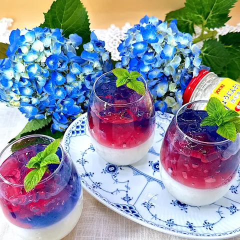 「杏仁霜」を使ってみたSnapdishの料理・レシピ写真:杏仁豆腐&紫陽花ゼリー  🇨🇳