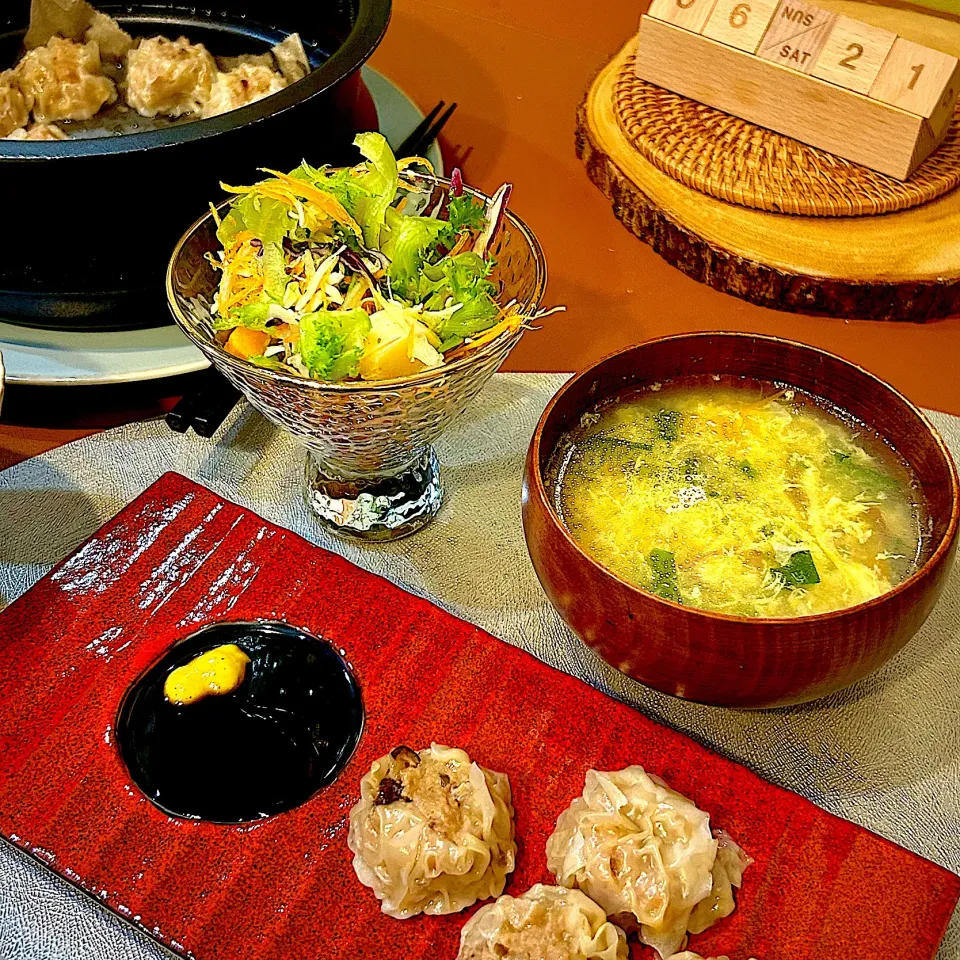 夕飯　シュウマイ　ニラ卵中華スープ　|こげちぃさん