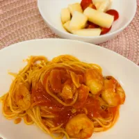 【紅白ごはん笑笑】エビのにんにくパスタ|飛鳥さん