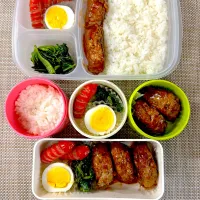 ハンバーグ弁当。旦那さん、娘弁当。|ゆーこ。さん