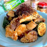焼き夏野菜と鶏胸肉の和物|みずほさん
