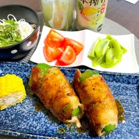 6/24晩酌：丸ごと肉巻きピーマン|ななみんさん