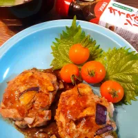 茄子と新玉ねぎと紫蘇つくね&しじみのお味噌汁