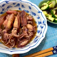 ヒイカの煮付け&キュウリの塩昆布和え