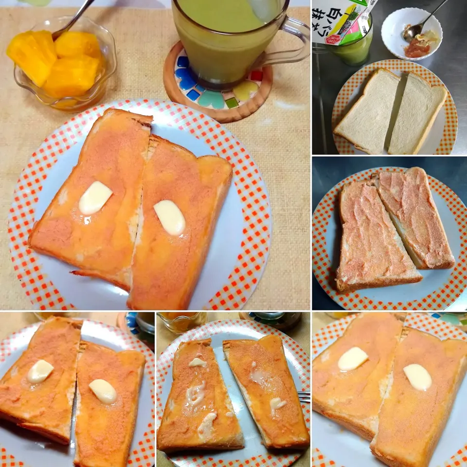 にんにくバターが効いた"たらこトースト"|うたかた。さん