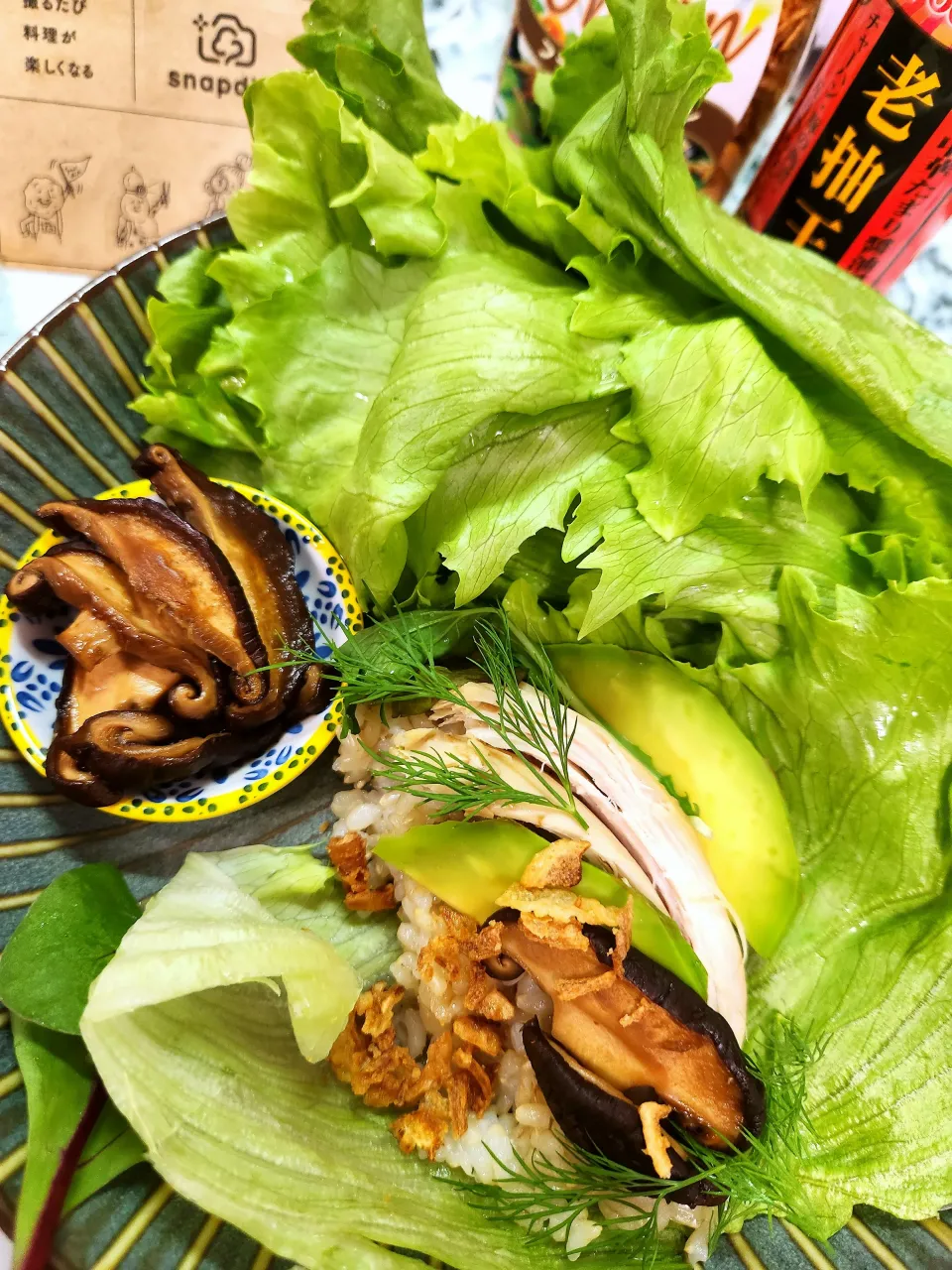 🔷ユウキ世界ごはん博覧会🇯🇵レンジde🍄八色椎茸のうま煮🔷→→🍚玄米🥬レタス巻き|@きなこさん
